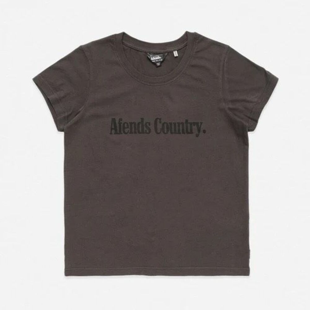 Afends AC II Country Standard Fit Tee Women’s Size US 6 Charcoal 100% Cotton EUC